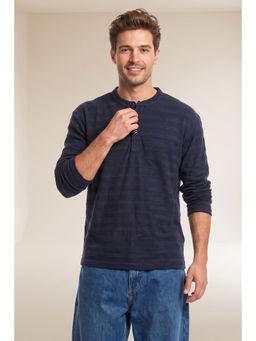 GRITSTONES - Navy Blue Stripes Cotton Oversized Fit T-Shirt