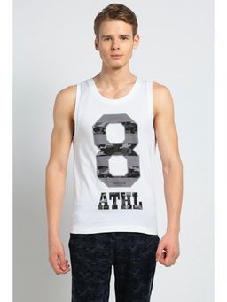 Van Heusen - White Printed Cotton Regular Fit Tank Top