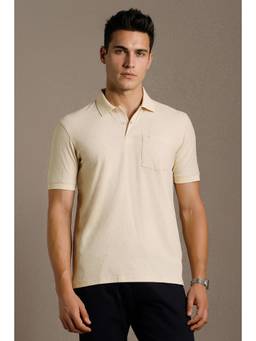 Louis Philippe - Beige Textured Cotton Regular Fit Polo T-Shirt