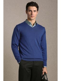 Louis Philippe - Blue Solid Acrylic Blend Regular Fit Sweater