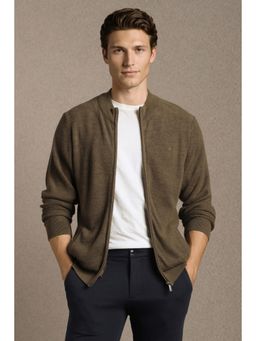 Louis Philippe - Brown Textured Acrylic Blend Regular Fit Sweater