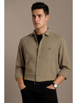 Louis Philippe - Brown Textured Cotton Slim Fit Shirt