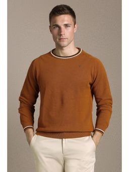Louis Philippe - Tan Textured Pure Cotton Regular Fit Sweater