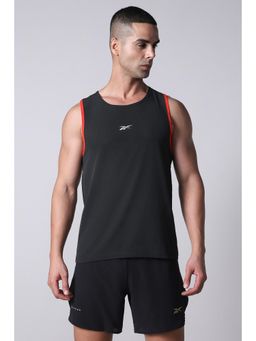 Reebok - Black Textured Polyester Blend Regular Fit Tank Top