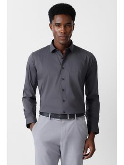 Van Heusen - Grey Solid Cotton Blend Slim Fit Shirt