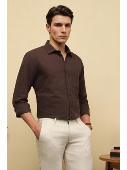 Van Heusen - Brown Solid Cotton Blend Slim Fit Shirt