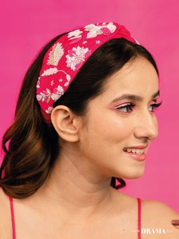 Hair Drama Co. - Blossom Embellished Hair Band for Women Hot Pink