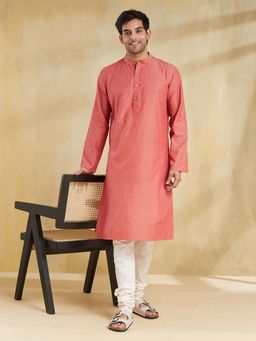 Fabindia - Red Cotton Dobby Slim Fit Long Kurta