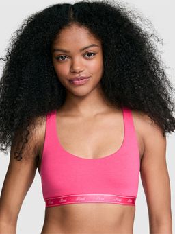 Victoria's Secret - Pink Bralettes and Bra Tops Logo Cotton Racerback Bralette Pink