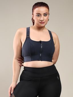 BRACHY - Indigo Women High Impact Front Zip Full Coverage Cross Back Sports Bra.