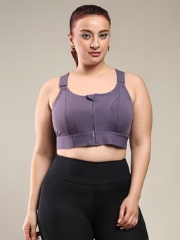 BRACHY - Lavender Women High Impact Front Zip Full Coverage Cross Back Sports Bra.