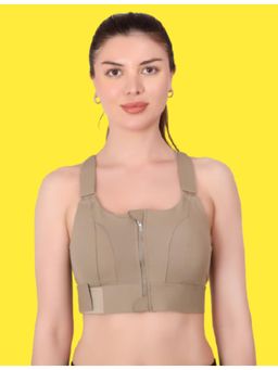 BRACHY - Olive Women High Impact Front Zip Full Coverage Cross Back Sports Bra.