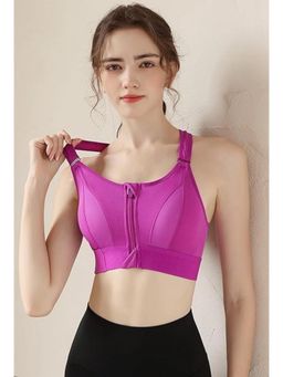 BRACHY - Magenta Women High Impact Front Zip Full Coverage Cross Back Sports Bra.