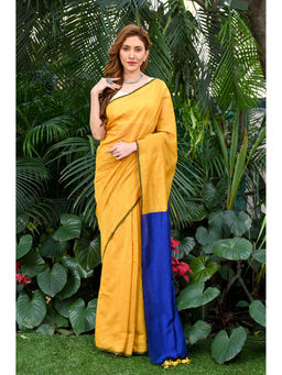 Beatitude - Yellow Handloom Cotton Silk Saree with Unstitched Blouse