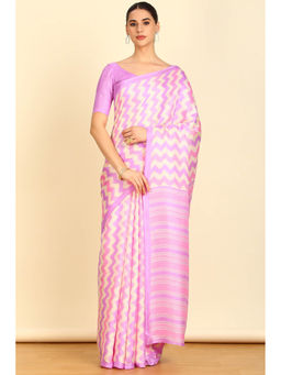 Soch - Womens Lavender Synthetic Chevron Print Saree with Unstitched Blouse