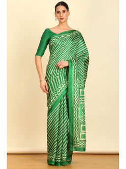 Soch - Womens Light Green Synthetic Striped Saree with Unstitched Blouse