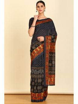 Soch - Womens Black Synthetic Bandhani Print Saree with Unstitched Blouse