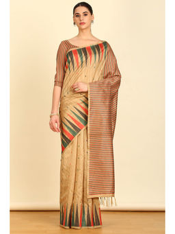 Soch - Womens Red Silk Printed Design Saree with Unstitched Blouse