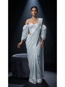 HANDME - Ice Blue Sequin Glam Saree