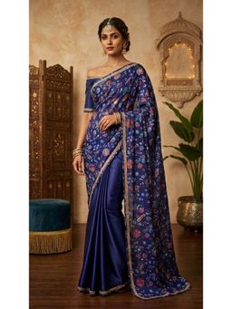 HANDME - Royal Blue Floral Cut Dana Silk Saree
