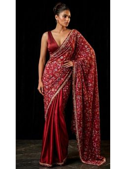 HANDME - Ready To Wear Crimson Floral Silk Saree