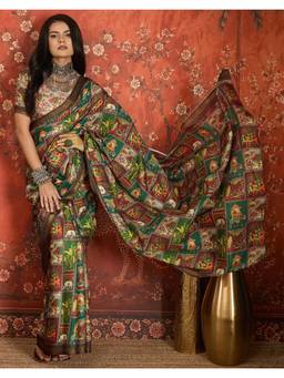 SATRANI - Multicolor Printed Zari Border Silk Saree