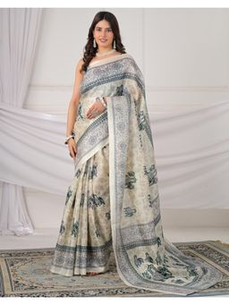 SATRANI - Printed Beige Khadi Silk Saree