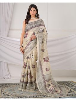 SATRANI - Beige Printed Khadi Silk Saree