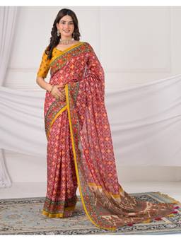 SATRANI - Rani Pink Printed Linen Saree