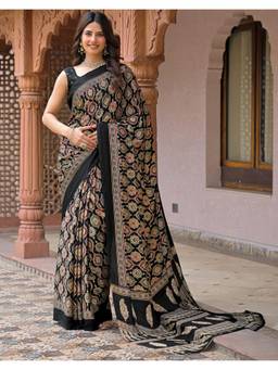 SATRANI - Black Printed Crepe Saree