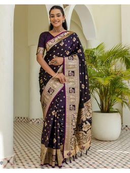 SATRANI - Weaving Purple Tassels Silk Saree