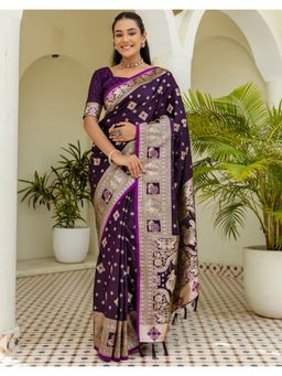 SATRANI - Purple Weaving Tassels Silk Saree
