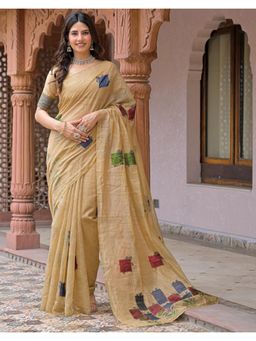 SATRANI - Beige Printed Chanderi Saree
