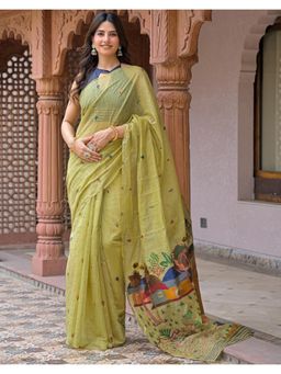 SATRANI - Printed Lime Yellow Chanderi Saree
