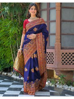 SATRANI - Navy Blue Weaving Tassels Silk Saree