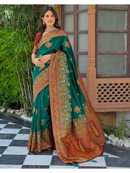 SATRANI - Teal Green Weaving Tassels Silk Saree