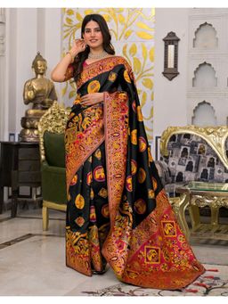 SATRANI - Black Weaving Tassels Silk Saree