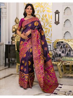 SATRANI - Dark Purple Weaving Tassels Silk Saree