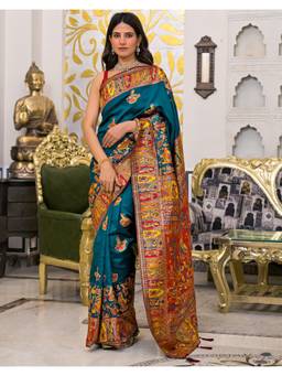 SATRANI - Peacock Blue Weaving Tassels Silk Saree