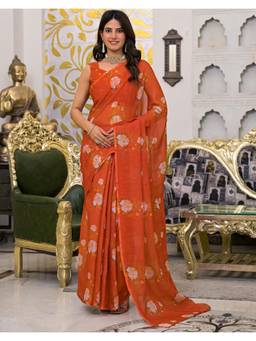 SATRANI - Orange Printed Linen Saree
