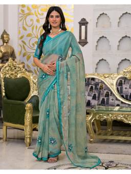 SATRANI - Sky Blue Printed Lace Georgette Saree