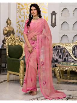 SATRANI - Light Pink Printed Lace Georgette Saree