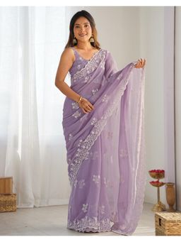 SATRANI - Purple Embriodery Scalloped Border Chiffon Saree