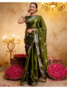 SATRANI - Green Embroidery Scalloped Border Chiffon Saree