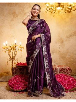 SATRANI - Purple Embroidery Scalloped Border Chiffon Saree