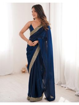 SATRANI - Blue Embroidery Scalloped Border Tissue Silk Saree