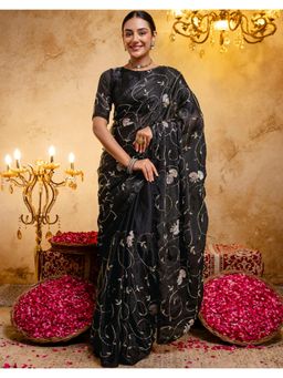 SATRANI - Black Sequins Work Hand Work Tissue Silk Saree