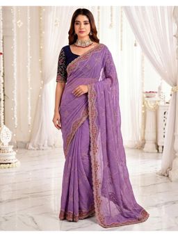 SATRANI - Lavender Embroidery Scalloped Border Georgette Saree