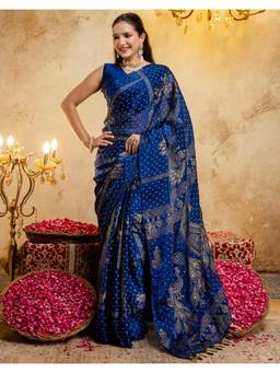 SATRANI - Blue Foil Printed Bandhani Chiffon Saree
