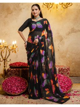 SATRANI - Black Printed Hand Work Chiffon Saree